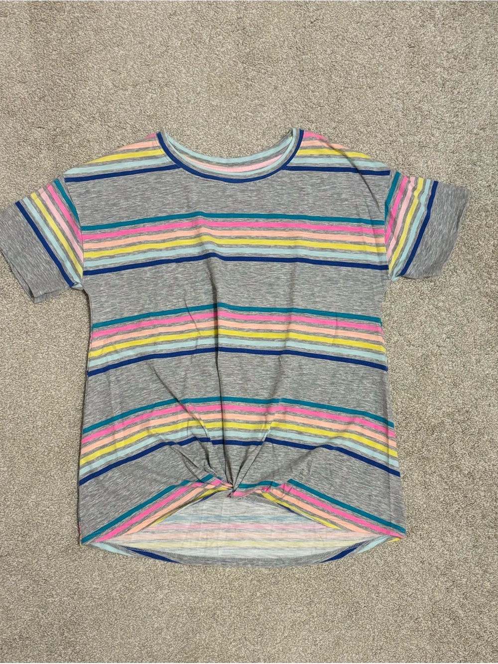Girls' So Grey Multi-Stripe Knot Front Tee Size 14/16